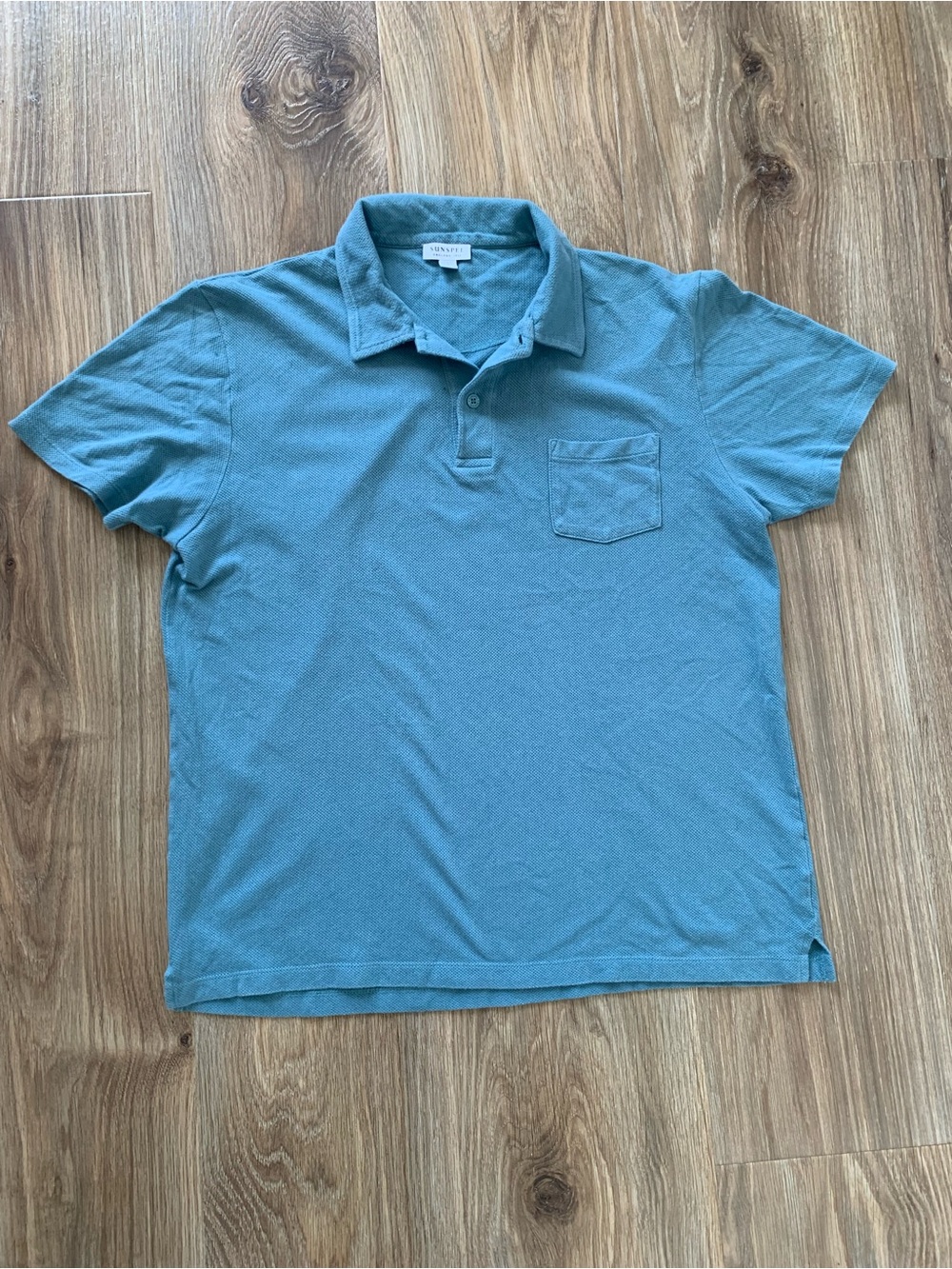 Sunspel Riviera Short Sleeve Polo Shirt in Teal Blue Size L